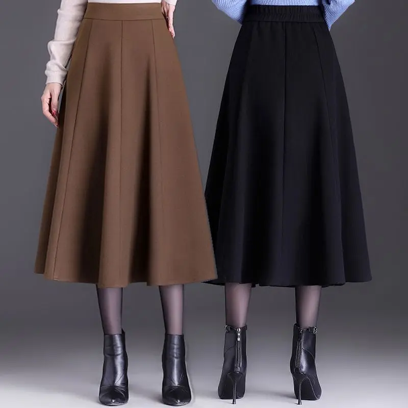 

2023 New Woolen Half Skirt Women Autumn and Winter High Waist Elegant Dress Mid Length A Line Versatile Slim Long C46