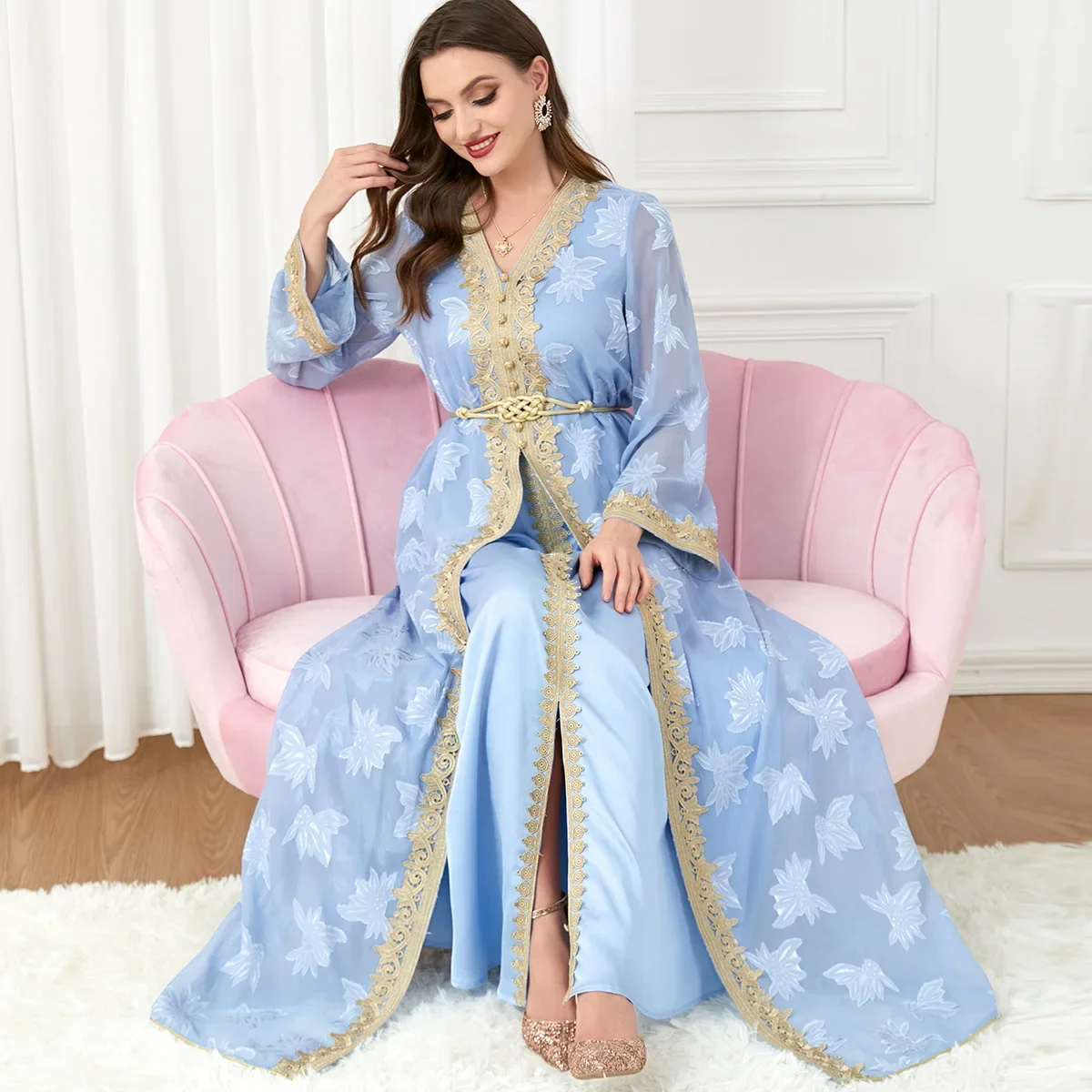 Muslim Abaya for Women 2 Piece Dress Set Dubai Elegant Party Long Dress Kimono Muslim Saudi Arabic Dubai Turkey Islamic Kaftan