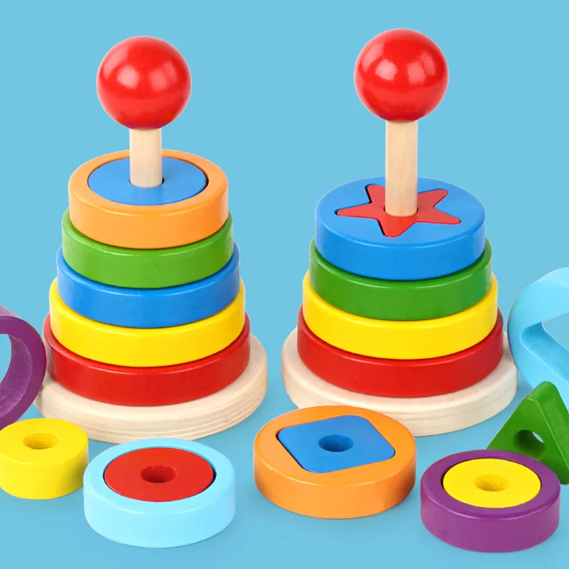 Baby & Toddler Toys Sorting, Nesting & Stacking toys Wooden rainbow Tower baby stacking toy baby toy early education toys sale