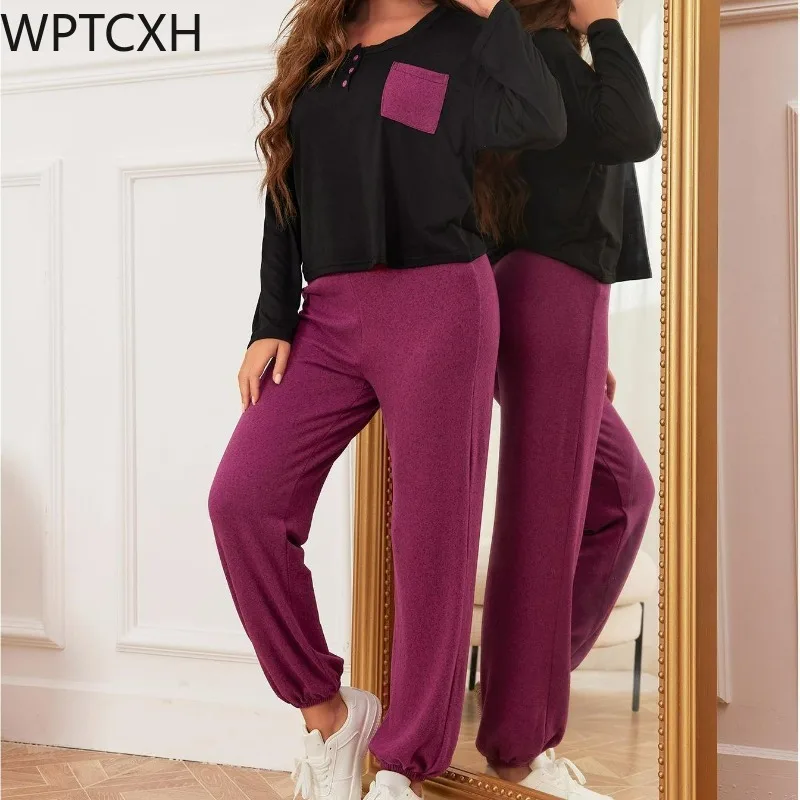 

WPTCXH2023 Fashion New Autumn Winter European Style Round Neck Homewear Ladies Casual Longsleeved Pajamas Women Loungewear