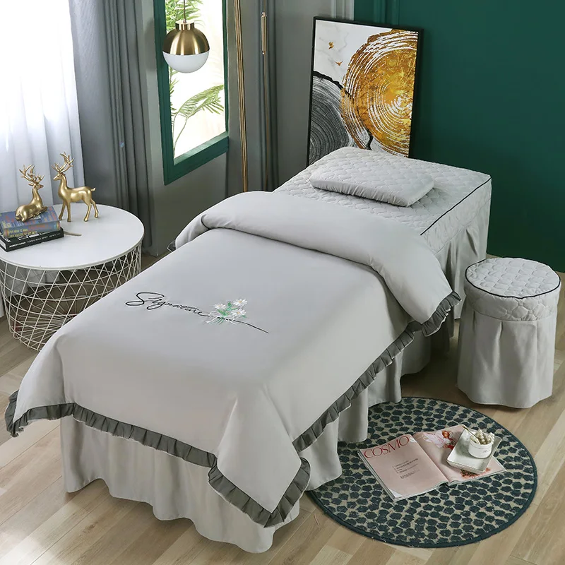 4pcs Lace Bedding Sets for Beauty Salon Massage Spa Tuina Sabnanas Bedskirt+Pillowcase+stool Cover+ Duvet Cover Beddings Sets