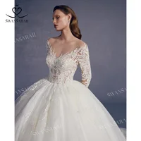 Long Sleeve Wedding Dress 2025 Luxury Shiny Appliques Beaded Ball Gown Princess Bride SwanSarah AV01 customized Vestido De Novia 1