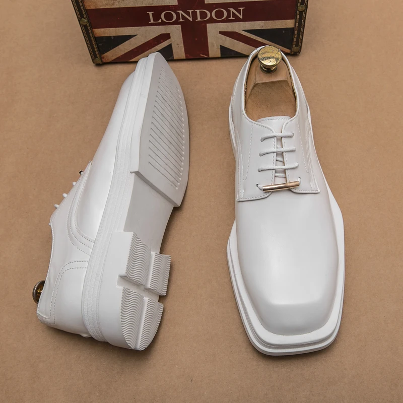 

Business Formal Leather White Thick Dress Shoes 2023 Spring Autumn Men Shoes Low-top Wedding Shoes Fashion Oxfords Office Shoes