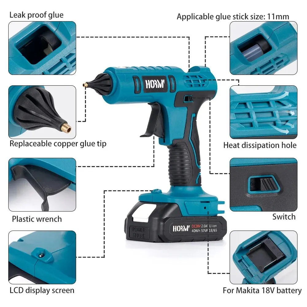 100W Cordless Electric Hot Melt Glue Gun for Makita 18V Battery 11mm Glue Stick Hot Melt Welding Hot Air Gun for Home Crafts DIY 5
