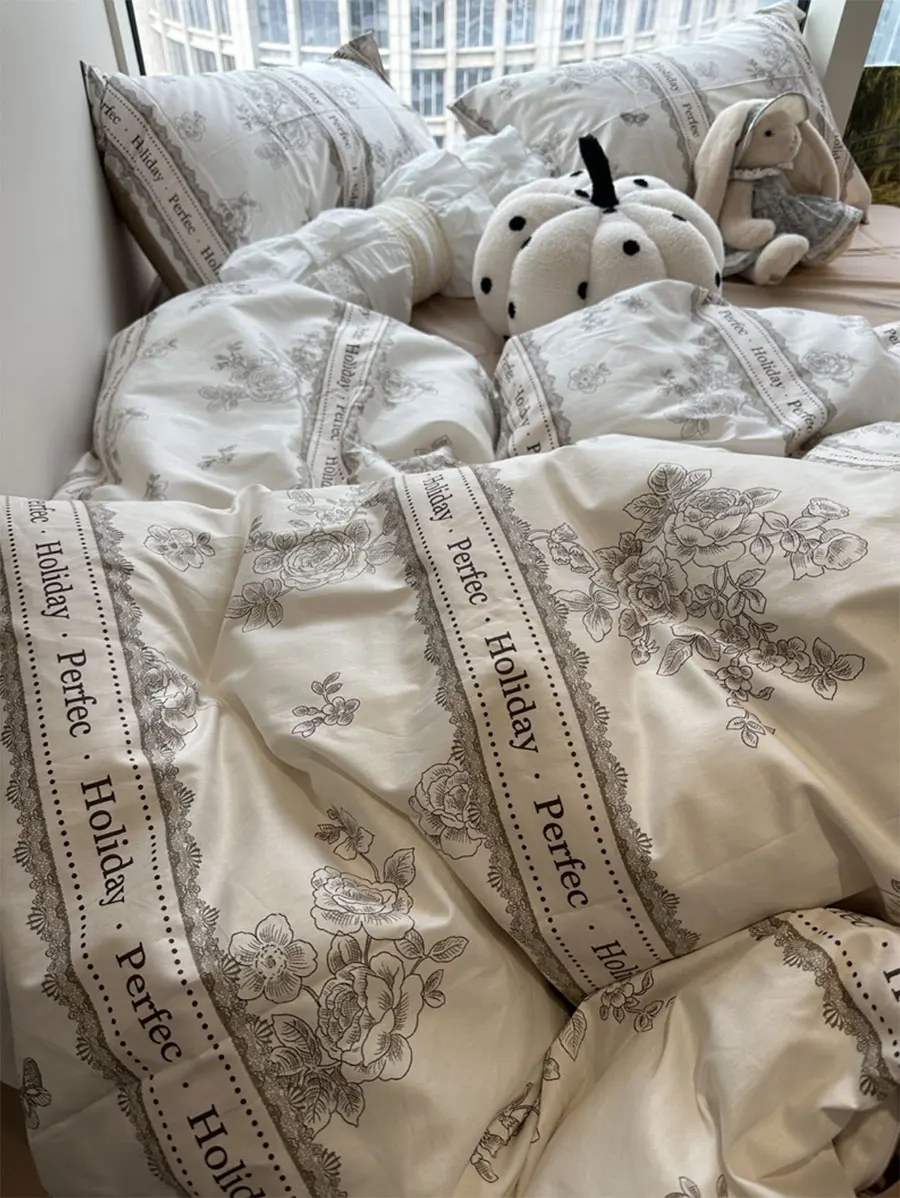 

Модный крутой черный комплект постельного белья с цветочным принтом, двуспальный полный Королевский современный дизайн, хлопковый домашний текстиль, простыня, подушка, пододеяльник