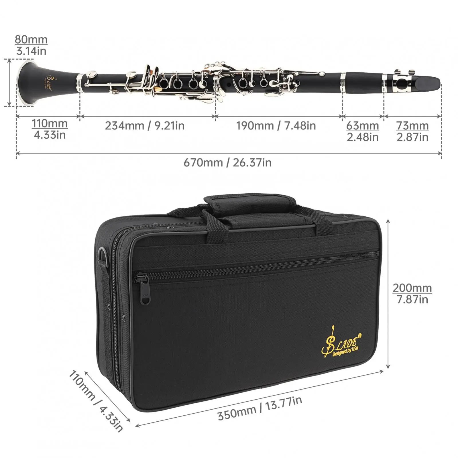 17 Key bB Flat Clarinet Bakelite Body Nickel Silver Plated Keys with Tube Cloth Screwdriver and Storage Case