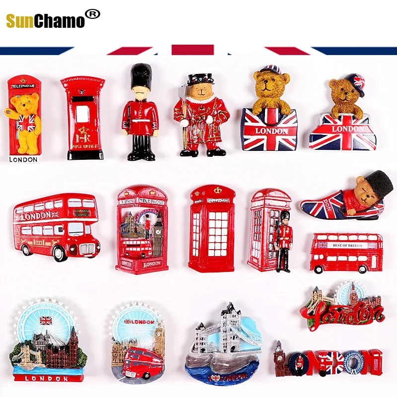 Creative Refrigerator World London Tourist Souvenirs Bear Phone Booth Bus Landmark Building 3D Fridge Magnet Sticker Decoration | Дом и сад