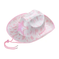 Pink Barrette Hat Pink Hat Hexagram-shape Cow Print Unisex Cowboy Hat Kids Western Cowboy Cowgirl Hat Cow Print 4