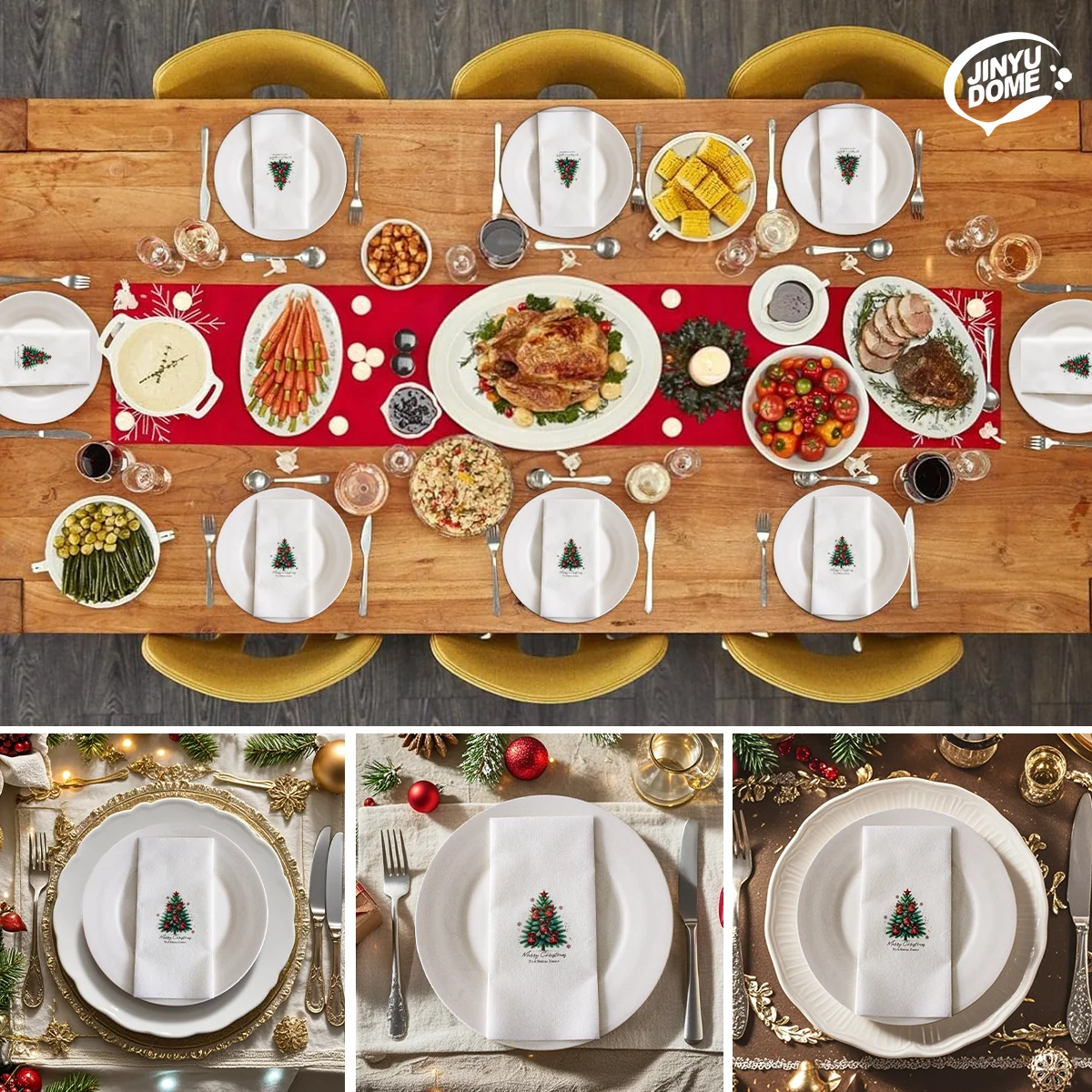 JINYUDOME 25/50Pcs Disposable Linen-Feel Dinner Napkins 30*43cm Napkins Print Prefold Paper Napkins Pad For Home Christmas Party