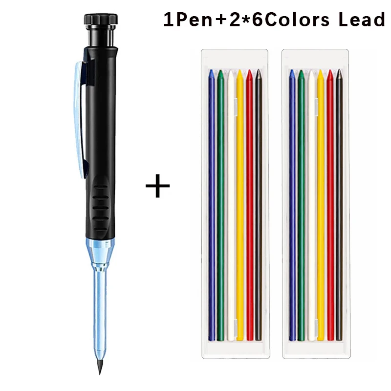 6-Color Deep Hole Woodworking Mechanical Pencils with Built-in Sharpener
