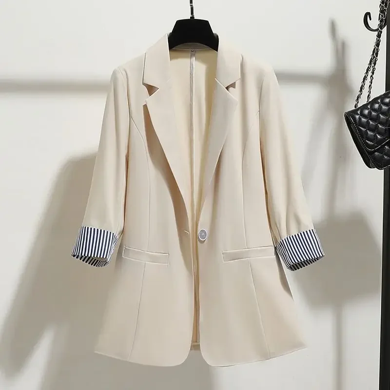 2023 New Spring and Summer Korean Edition Thin Style Stylish and Elegant Commuting Three Quarter Women's Oversized Suit Coat RER
