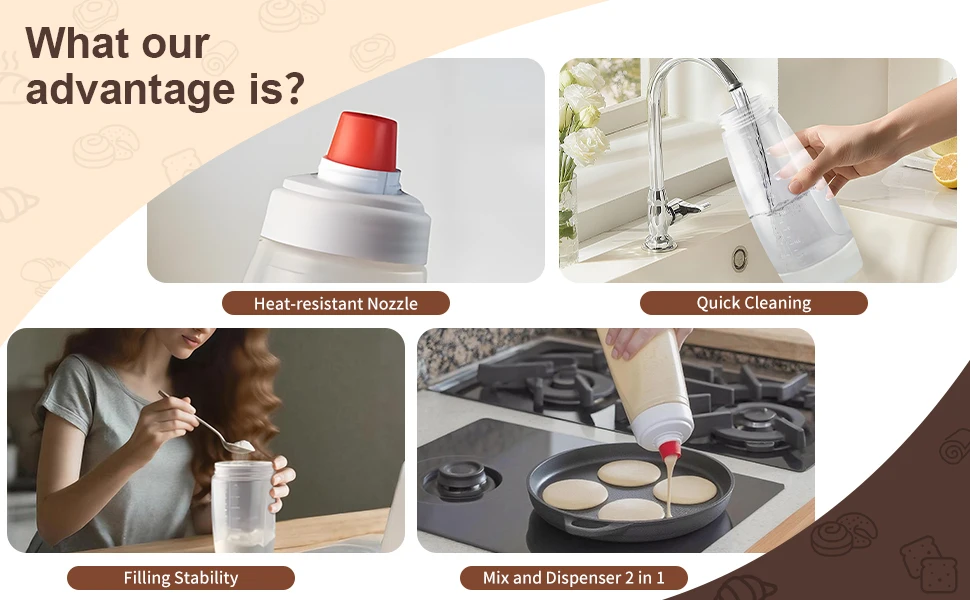Description Picture 3 of itemPancake Batter Dispenser with Blender Ball, Pancake Mixer Kitchen Batter Squeezer Bottle Suitable for Cupcake, Pancakes, Muffins