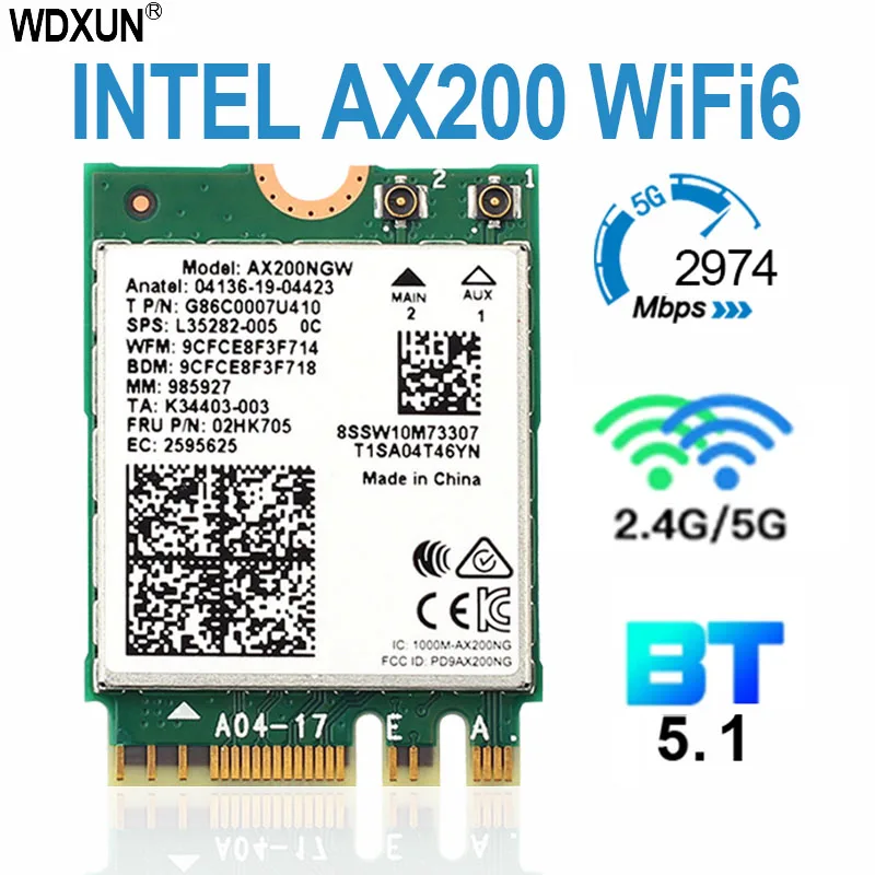 Banda Dupla 2.4gbps Intel Wi-fi 6e Ax200 Ax200ngw 802.11ax ac Mu-mimo 2×2 Wifi Módulo Ngff M.2 Bluetooth 5.1 Placa de Rede