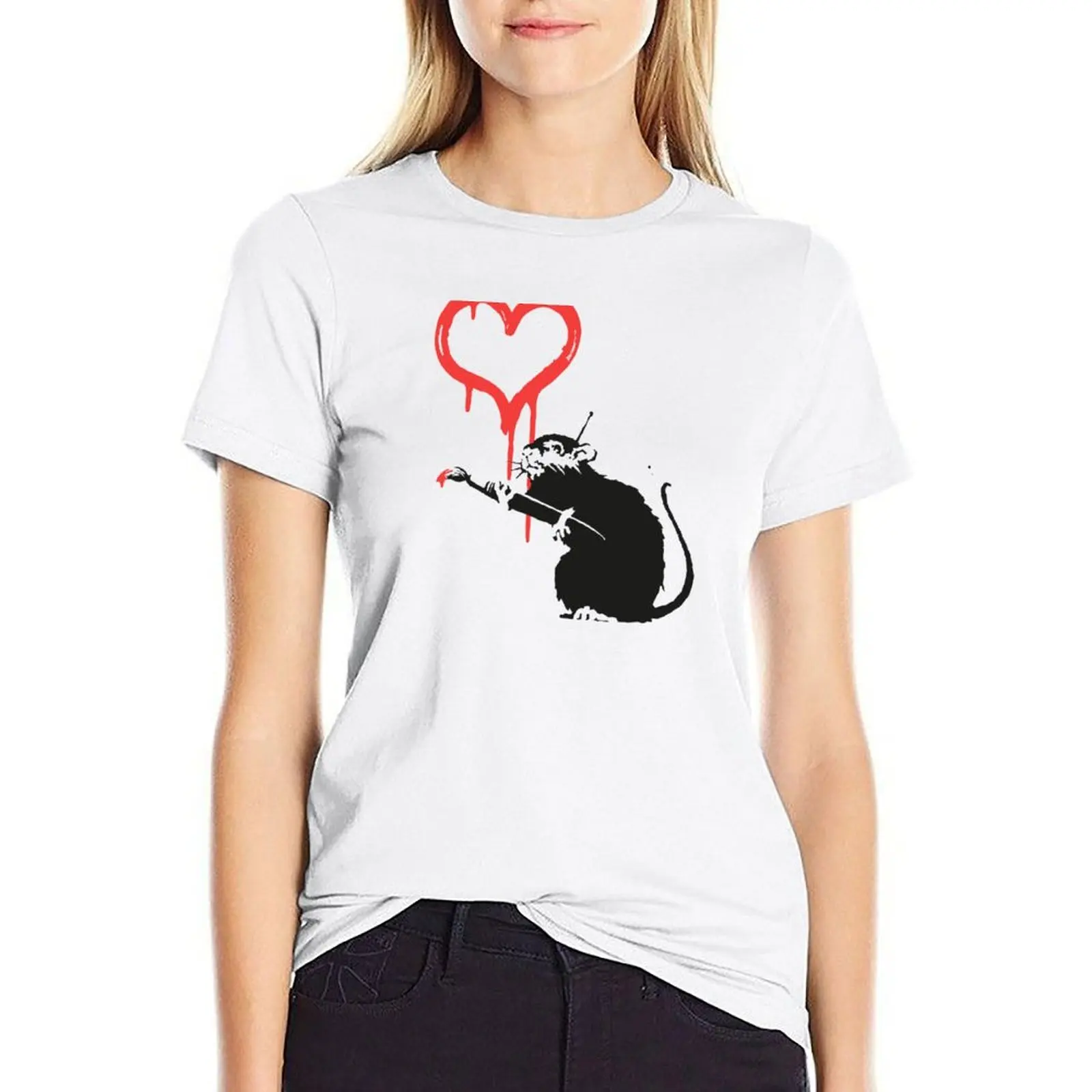 

Love Rat Painting Heart Stencil Art T-shirt Blouse cute tops hippie clothes t-shirt dress for Women long