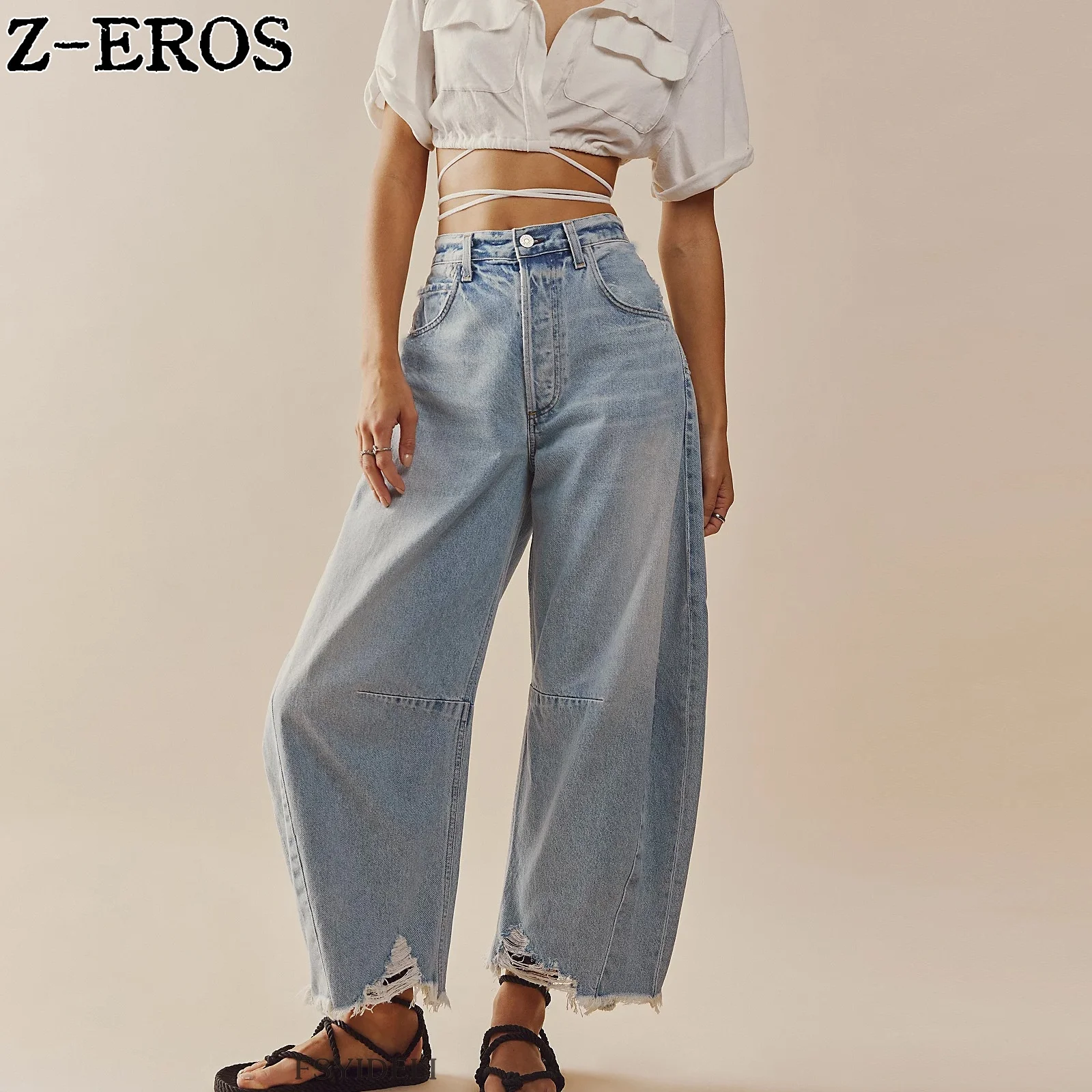 Z-EROS Women's Straight Leg Jeans, Multi-Color Cropped Pants, Fashionable And Comfortable, Casual Street Style Wide Leg Pants