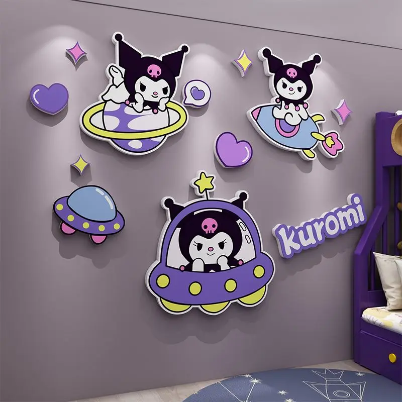 

Sanrio Children's Room Wall Sticker Kuromi Cartoon 3D Acrylic Bedroom Ornaments Decoration Cute Princess Room Sticker Gift