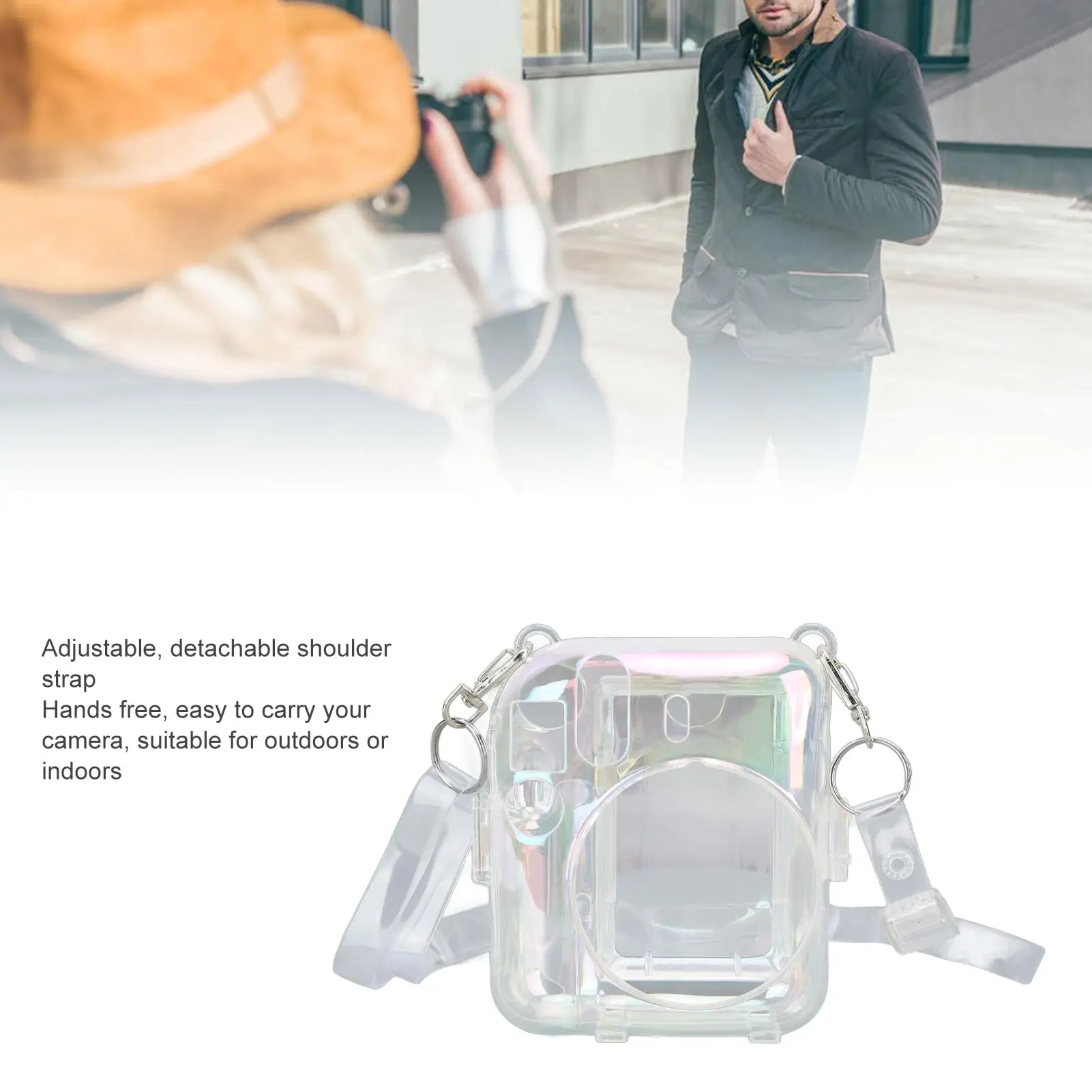 Clear Case For Instax Mini 12 Instant Film Camera With Photo Pocket Holds 10 Films on Back and Adjustable Strap For Outdoor camera repair parts