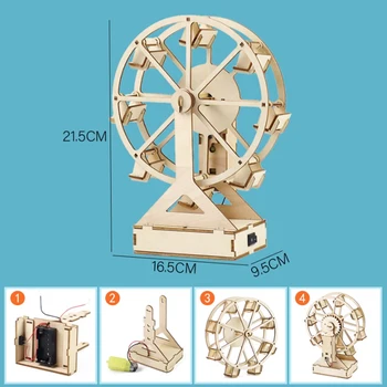 Drewniane Diy trójwymiarowe diabelski młyn elektryczne Puzzle zabawki edukacyjne dla dzieci Model 3d rękodzieło ozdoby P286