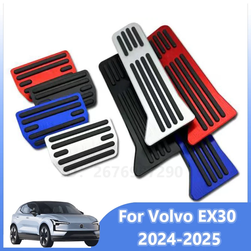 For Volvo EX30 Car Pedal Pad Non-Slip Stainless Steel Pedalboard Aluminium Alloy Rubber Brake Cover Auto Accessories