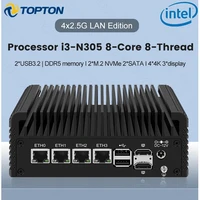 2.5G Fanless Mini PC Intel i3 N355 N305 N150 N100 4xi226-V LANs DDR5 Type-C 6*USB 2*NVMe 2*SATA Firewall Router Proxmox pfSense 1