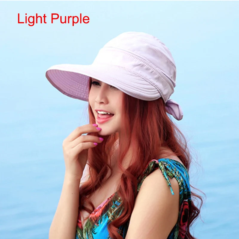 

Summer Beach Sun Hats Bowknot Big Visor Cap Fashion Korean Style Color Matching UV Protection Womens Caps Ponytail Wide Brim Hat