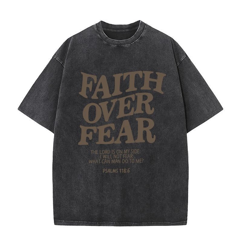 FAITH OVER FEAR 남녀공용 문자 슬로건 티셔츠, 인기 있는 긍정적인 인용 티셔츠, 기독교 예수 선물, 코튼 티 탑