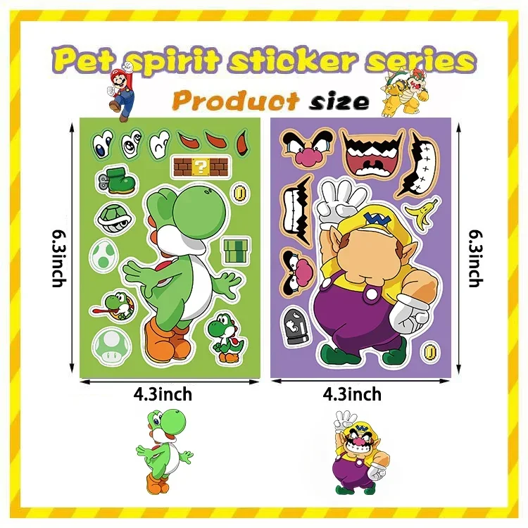 8/16Sheets Super Mario Bros Puzzle Stickers DIY Book Kids Toys