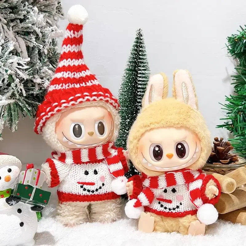 17cm Mini Doll'S Clothes Outfit Accessories For Korea Kpop Exo Labubu Idol V1 V2 Winter Christmas Sweater Scarf Set Clothing 4