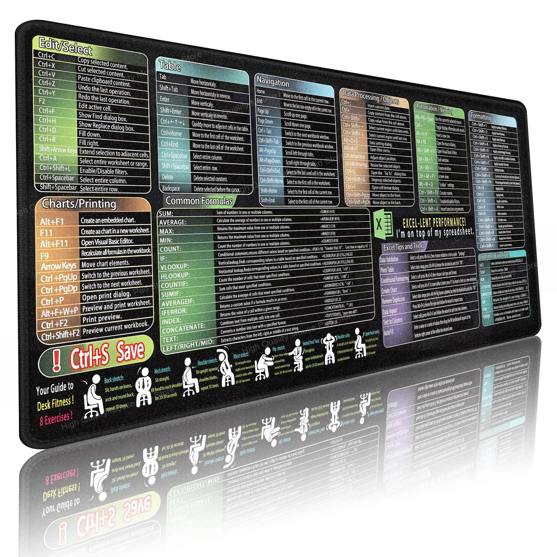 Excel Mouse Pad - Tappetino Per Mouse Con Scorciatoie Excel E Fogli Di Calcolo - Accessorio Ufficio - 5