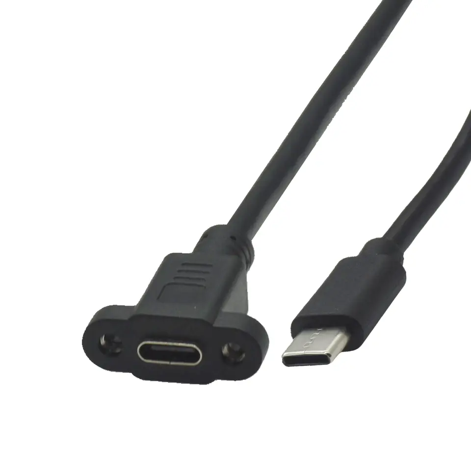 0.2m 0.3m 0.5M 1M Panel Mount Type-C USB-C Male To Female Extension Cable With Screw Hole Lock Connector Cable image 2