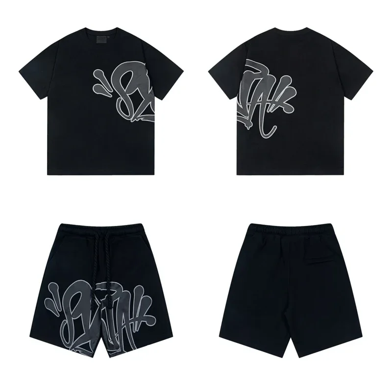 Drill Syna World Men's and Women's Cotton Alphabet Printing Beauty Trend Summer Casual Trend Short Sleeve T-Shirt Shorts Set 2