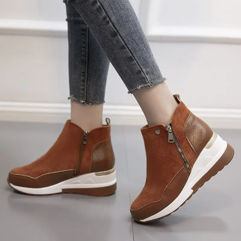 Europe 2022 New Plus Size 43 Ankle Boots Women Shoes Autumn Winter Fashion Motorcycle Boots Wedges High Top Sneakers Women Shoes