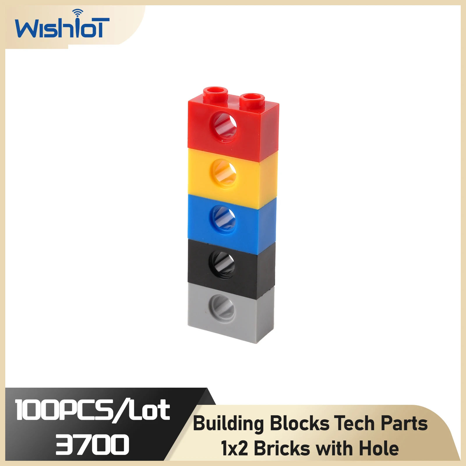100PCS 3700 Building Blocks Technical Parts 1x2 Bricks with Hole DIY ...