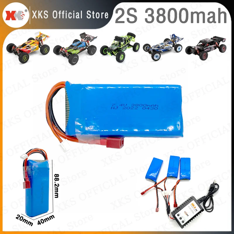Wltoys Xks 1/12 Rc Car Battery 2s 7.4v 3800mah Tplug For 144001 144010 124016 124017 124018
