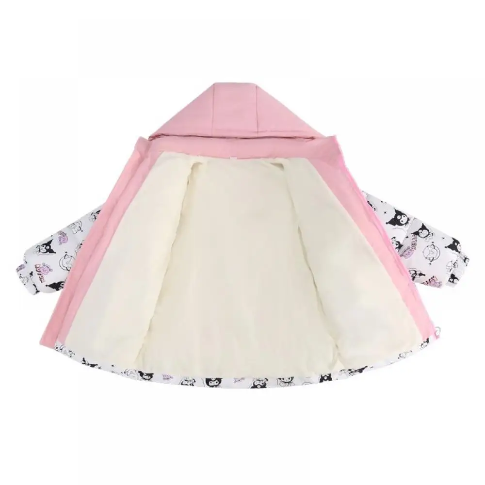 Sanrio Kuromi Girls Cotton Clothes Autumn Winter Plus Velvet Thicken Coat Cartoon Leisure Cotton Coat Jacket Children's Clothing