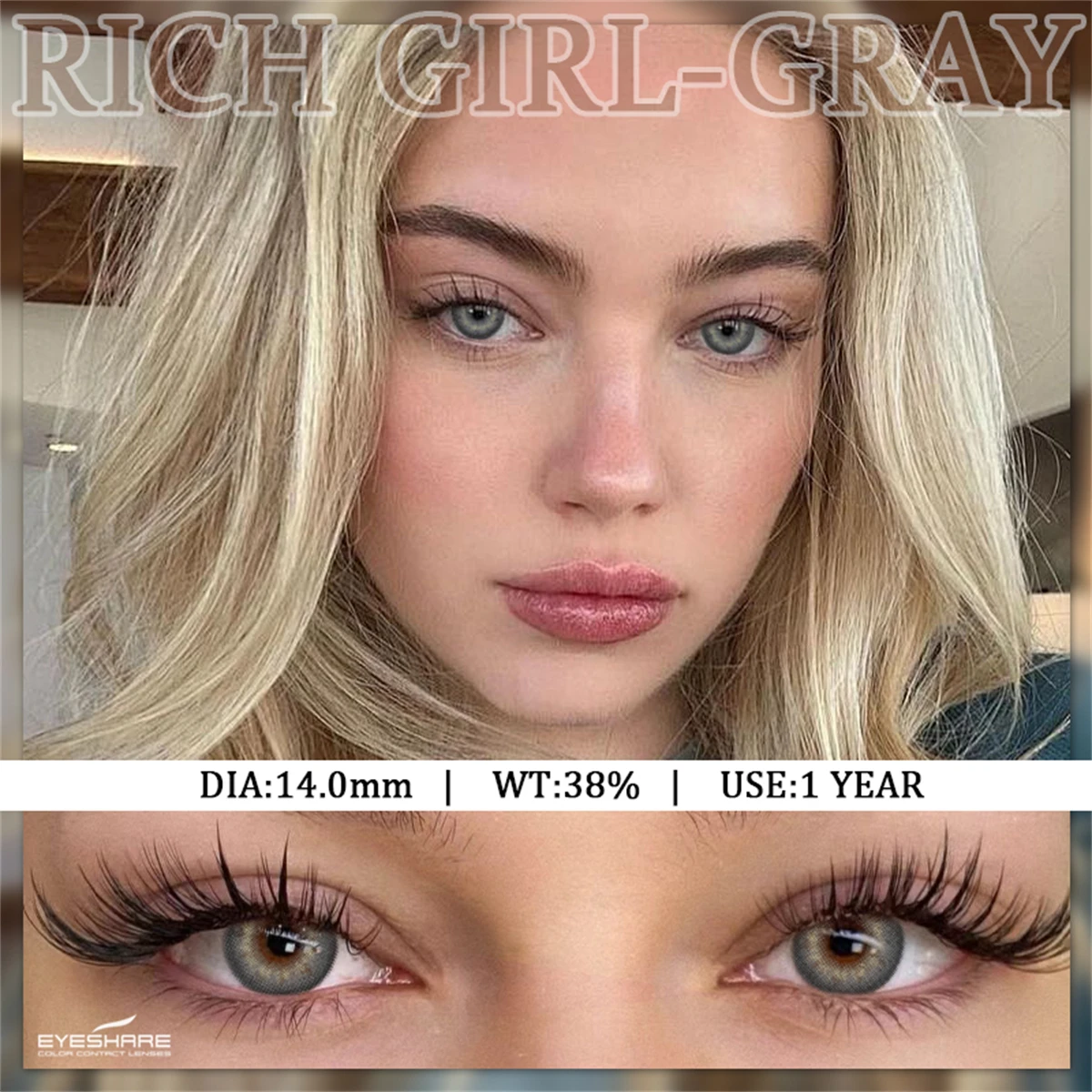 EYESHARE Natürliche farbige Kontaktlinsen, modische graue Augenlinsen, bunte kontaktgraue Augen, Make-up-Farblinse, jährlich, 2 Stück/Paar – Detail 5