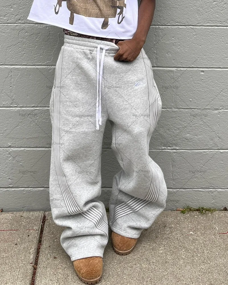 Y2k American High Street Harajuku Retro Striped Knitted Pants Women Trendy Brand Fashionable Versatile Oversized Trousers Men