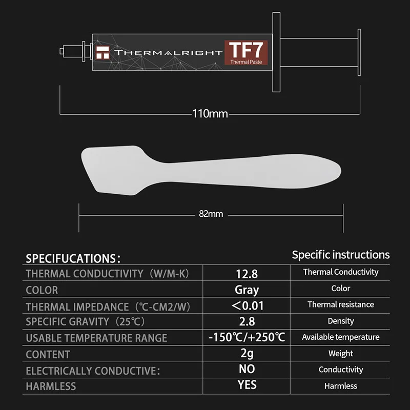 Thermalright TF7 컴퓨터 노트북 CPU 열 방출용 열전도제 12.8W/m.k 2g 비전도성 냉각 실리콘 그리스