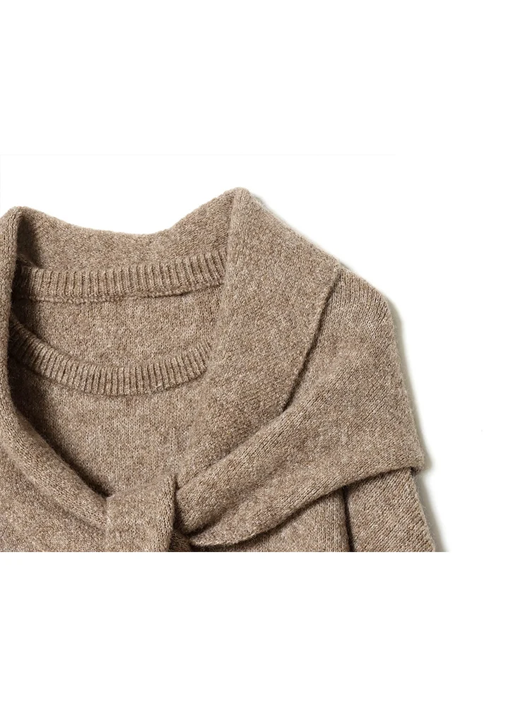 Women's Knitted Pullover 2025 Autumn Winter Casual Style Detachable Scarf Collar Sweater Loose Fit Long Sleeve Knitted Top