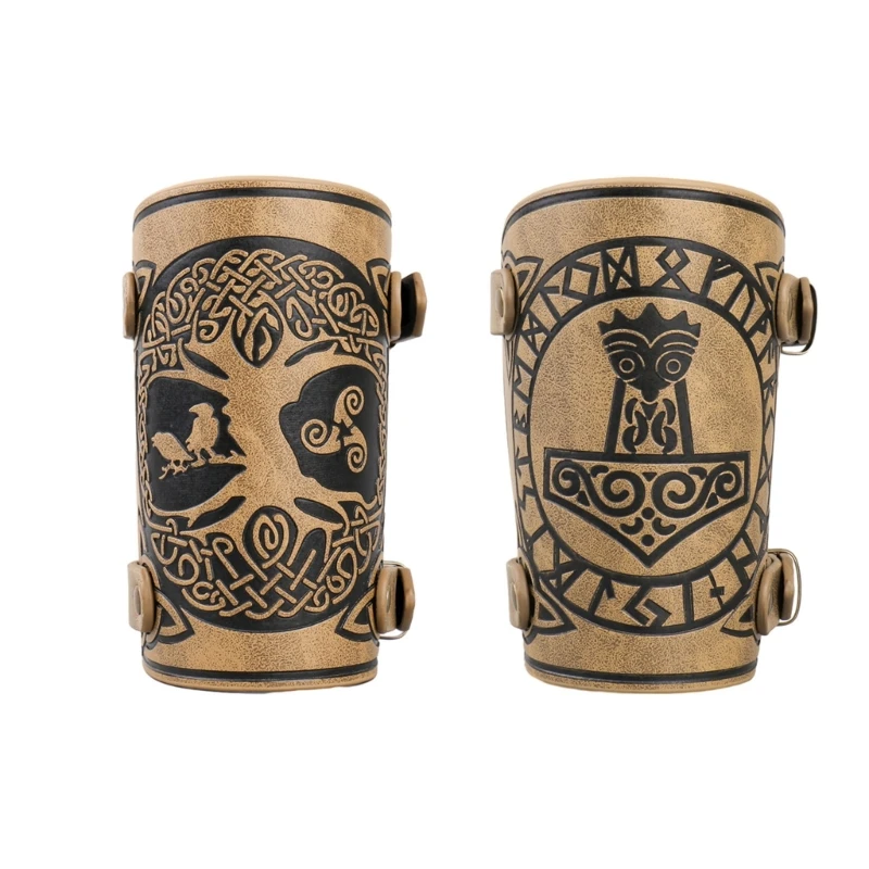 

Masquerade Party Middle Ages Men Wristband Vintage Pattern Wide Bracer Rock Punk Buckle Up Arm Cuffs for Adults