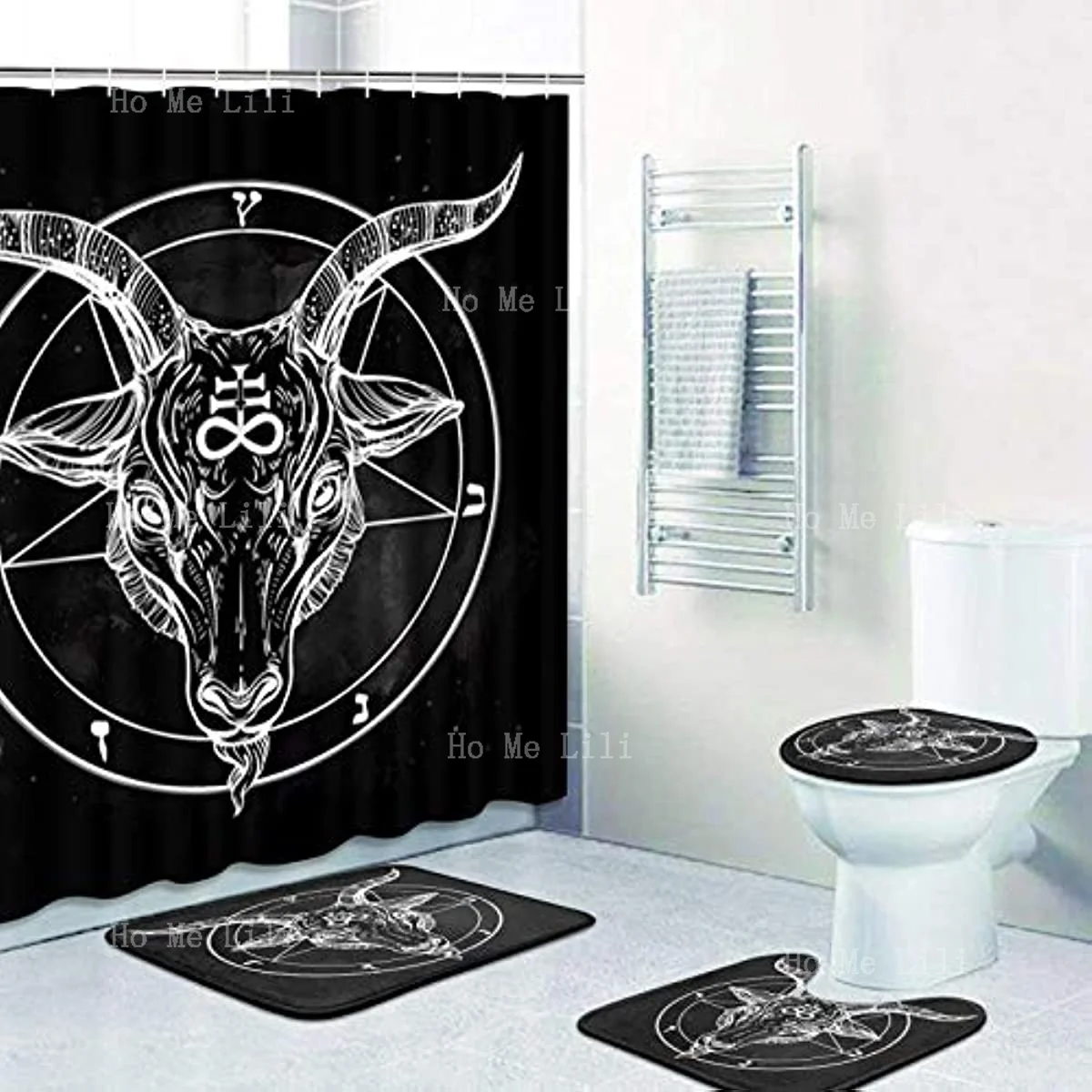 

Набор занавесок для душа, готический ковер в стиле ретро, с геометрическим черепом, скелетом, нескользящий, с крышкой и покрытием для унитаза, декор для ванной комнаты