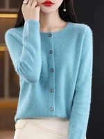 2024 New Chic Women's Basic O-neck Cardigan 100% Merino Wool Sweater Soft Grace Knitwear CoatSpring Autumn Female Clothes Tops - Image 5