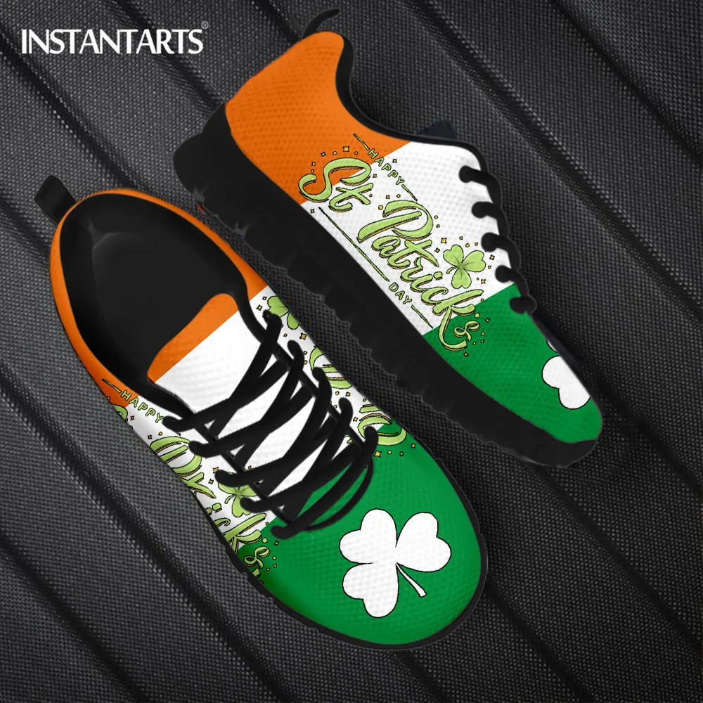 

INSTANTARTS St. Patrick's Day Design Women Casual Sneakers Ireland Flag Print Ladies Flat Shoes Comfortable Lace up Walk Shoes