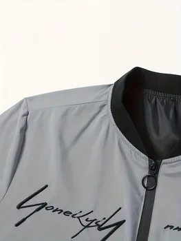 Trendy men's alphabet embroidered bomber jacket - stylish design, versatile casual style 6