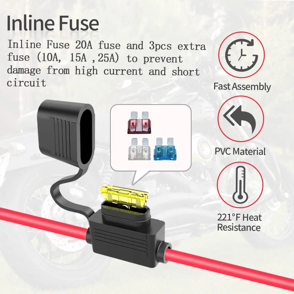 12AWG SAE 전원 소켓 측벽 포트 - O 링, 10A 15A 20A 25A 퓨즈가 있는 SAE 연장 케이블, 태양광 발전기(2FT)와 호환 가능
