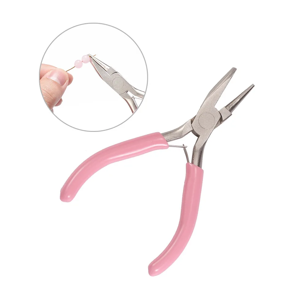 Universal Pliers Pink Handle Nickel Iron Single Section Round Concave Handmade Jewellery Hardware Making Tool Sharp Nose Diagonal Portable