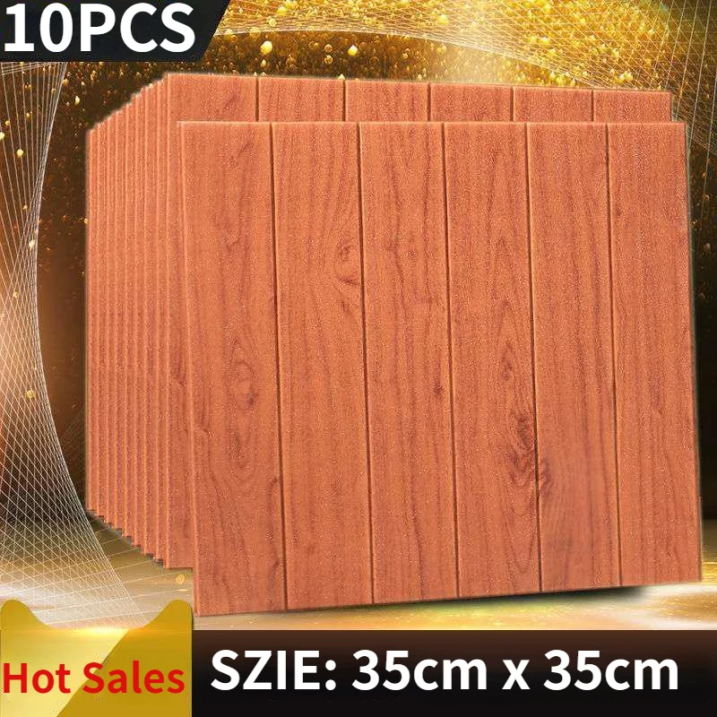 35cm X 35cm Wood Grain Wallpaper Self-adhesive 3D Wall Stickers Bedroom Warm Decorative Background Wall Foam Waterproof Stickers warm wood