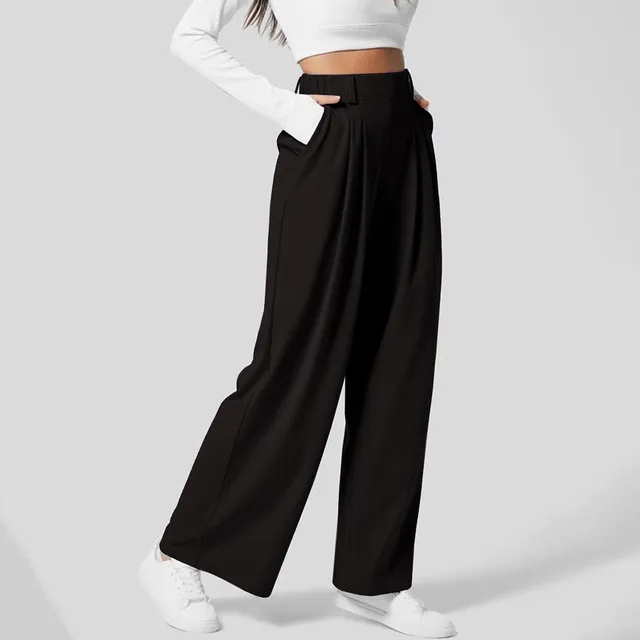 Women Straight High Waisted Trousers Fashionable Casual Loose Women'S Pants Solid Color Wide Leg Trousers 2