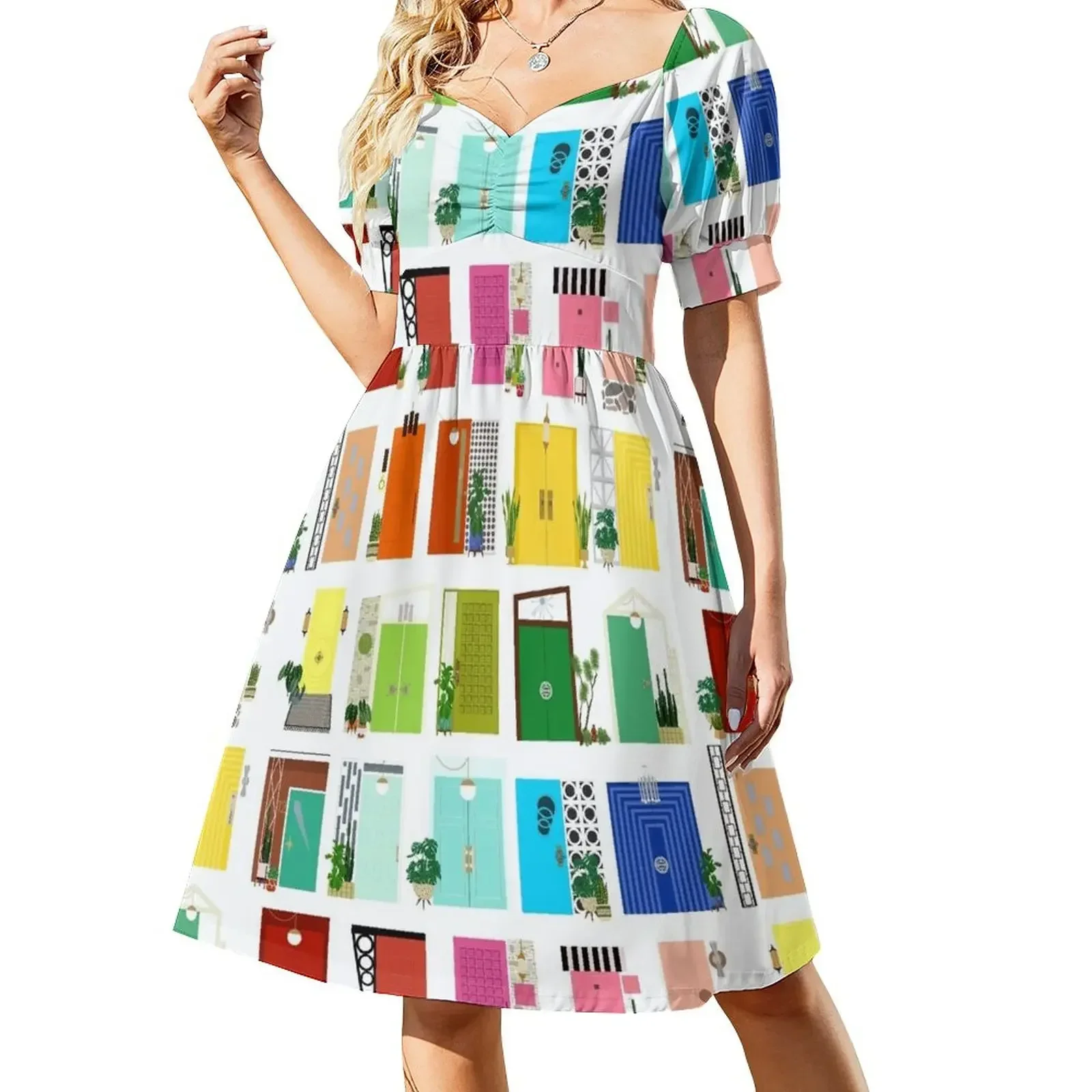 thumbnail image 1 of Vestido de manga corta con diseño moderno de mediados de siglo, vestidos de noche para mujer, vestido largo para mujer, ropa de playa, 1 of 8