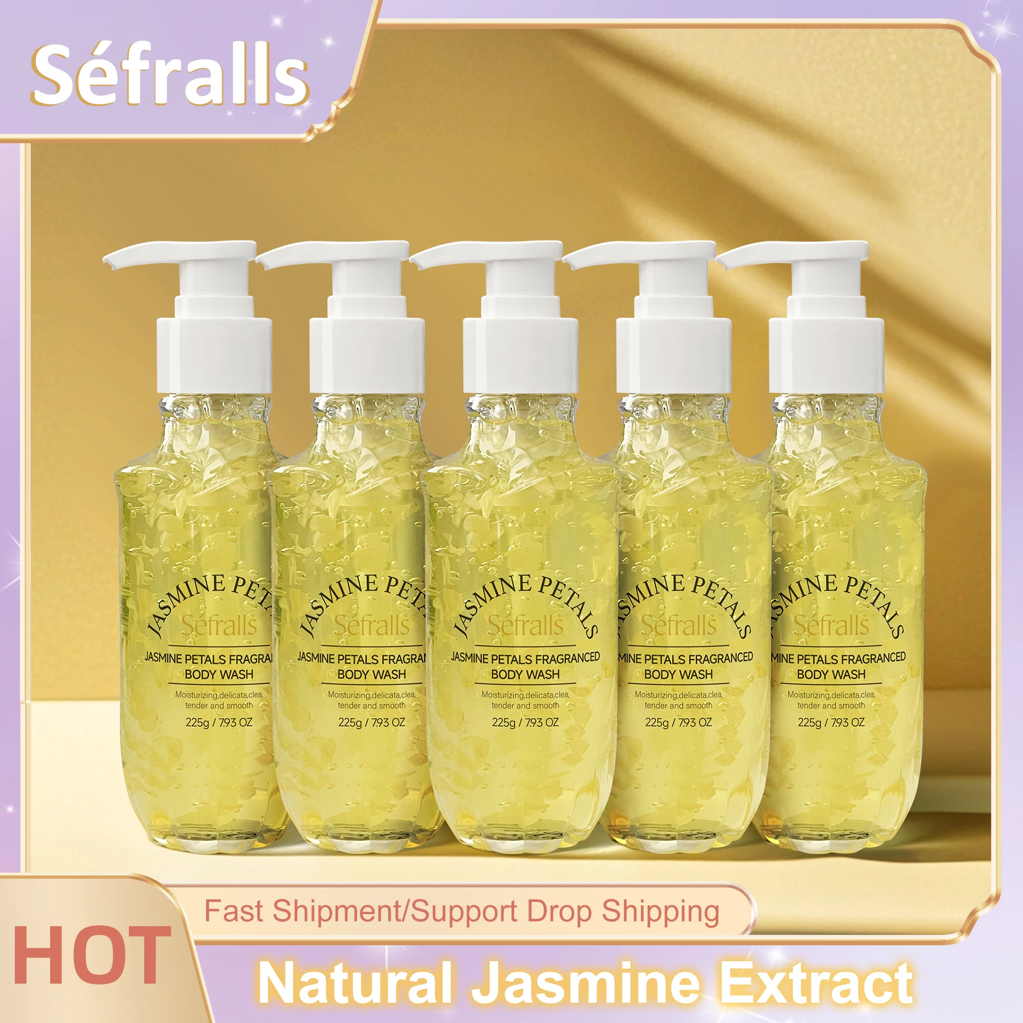 S&eacute;fralls Jasmine Petal Shower Gel 5x225g-hydrates exfoliates and leaves skin smooth and supple gentle non-irritating